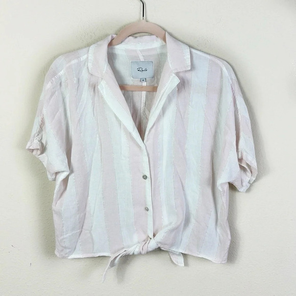 Rails Marley Lotus Stripe Button Down Cropped Shirt Top in Pink & White Size XS - Picture 3 of 12